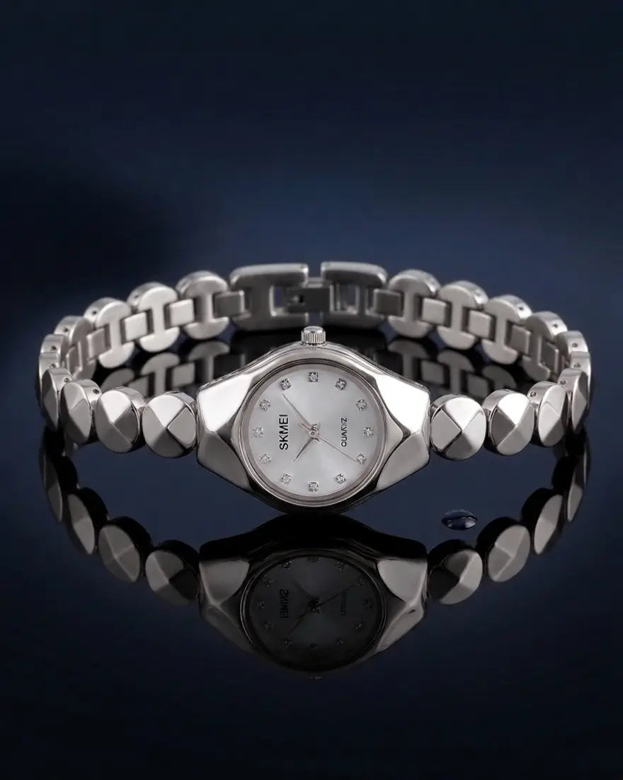 Silver Bracelet Watch | Crystal Dial Design