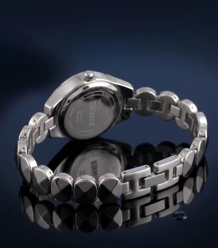 Silver Bracelet Watch | Crystal Dial Design