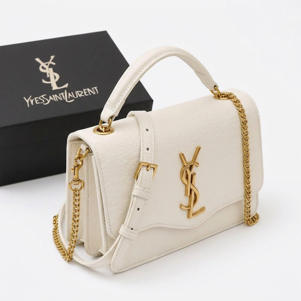 YSL Crossbody Bag with Gold-Tone Chain Strap