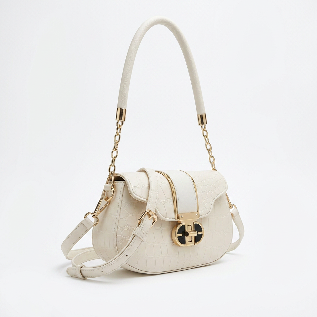 Embossed Saddle Bag with Chain Strap