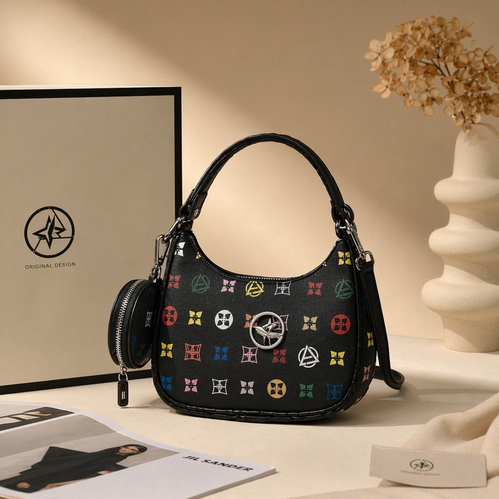 Black Multicolor Monogram Hobo Bag with Mini Pouch – Designer Inspired Shoulder Bag - Aaraasta | Ladies Fashion Pakistan