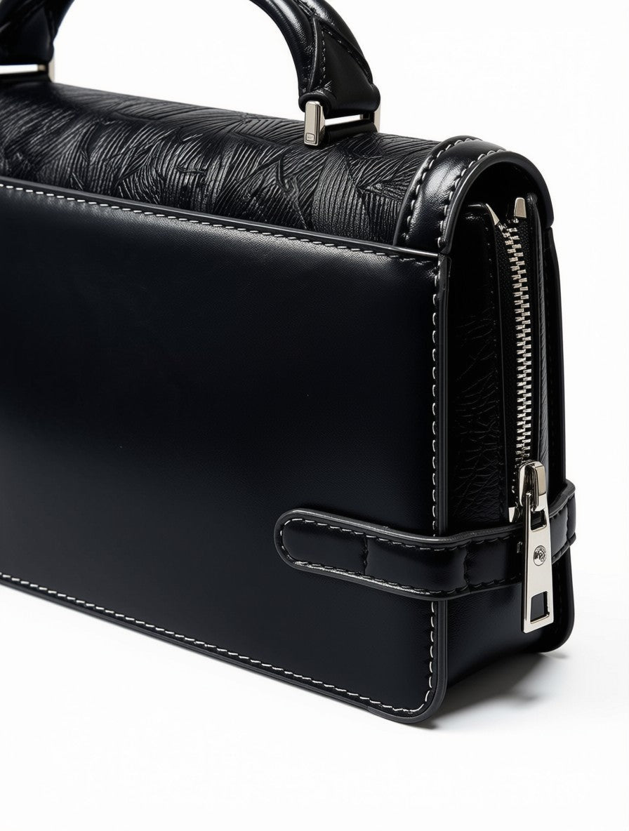 Black Textured Leather Flap Bag | Buckle Design - Aaraasta | Ladies Fashion Pakistan