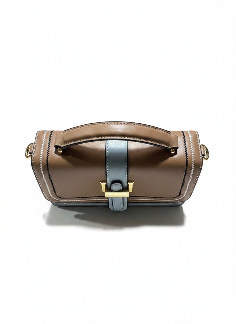 Colorblock Buckle Strap Satchel – Tan & Blue - Aaraasta | Ladies Fashion Pakistan