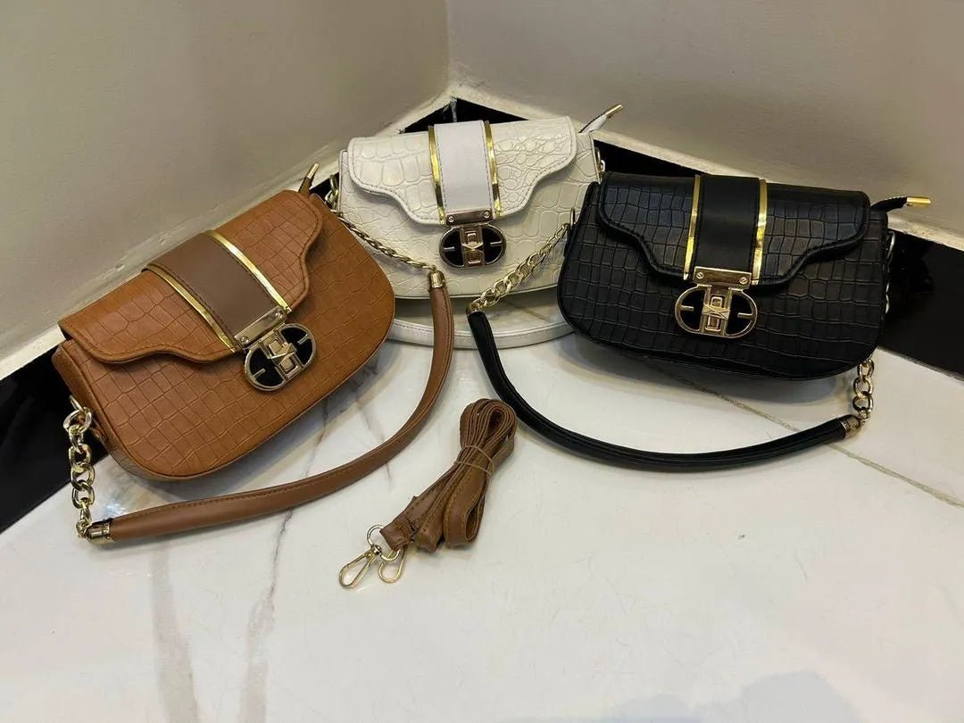 Embossed Saddle Bag with Chain Strap - Aaraasta | Ladies Fashion Pakistan