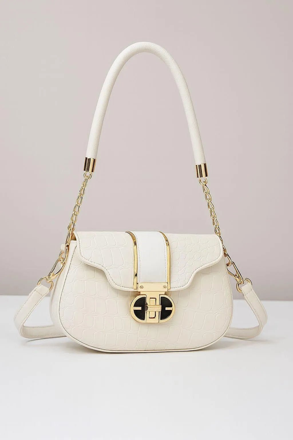 Embossed Saddle Bag with Chain Strap - Aaraasta | Ladies Fashion Pakistan