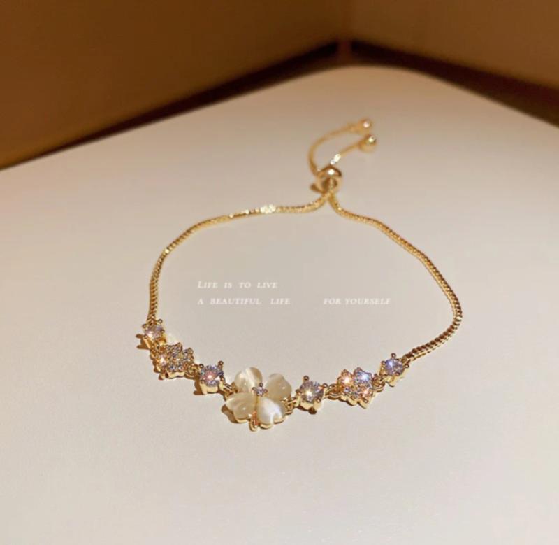 Gold Clover Bracelet with CZ Stones | Adjustable - Aaraasta | Ladies Fashion Pakistan