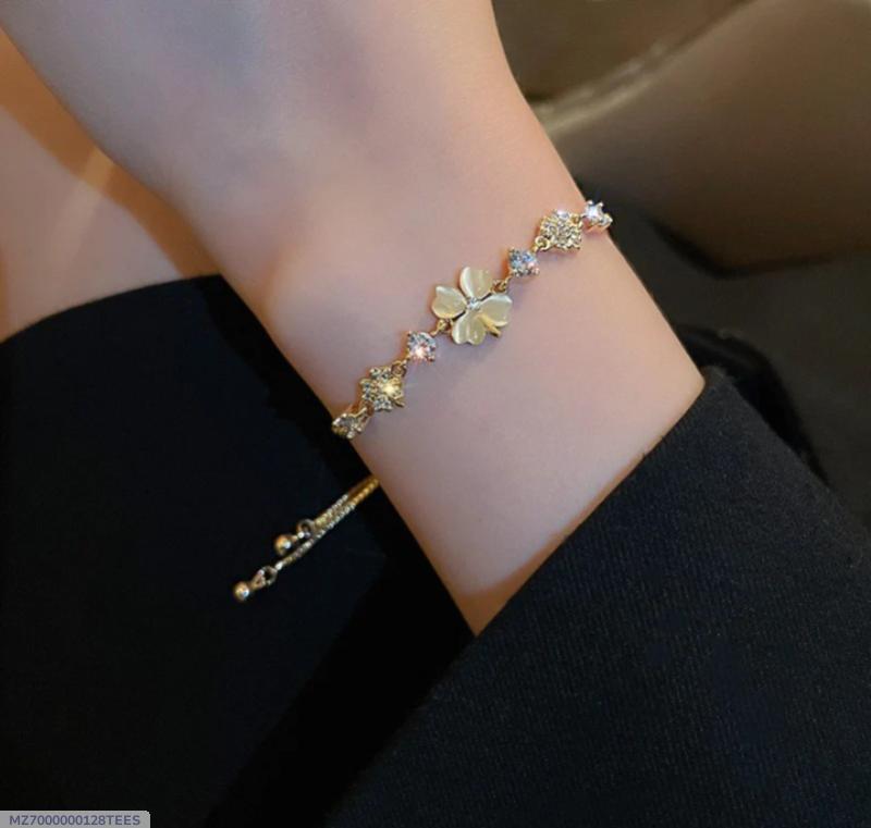 Gold Clover Bracelet with CZ Stones | Adjustable - Aaraasta | Ladies Fashion Pakistan
