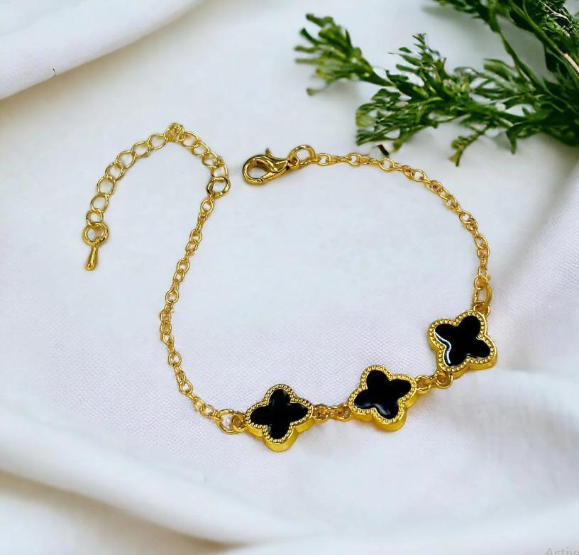 Gold Plated Black Clover Bracelet | Four Leaf Charm - Aaraasta | Ladies Fashion Pakistan