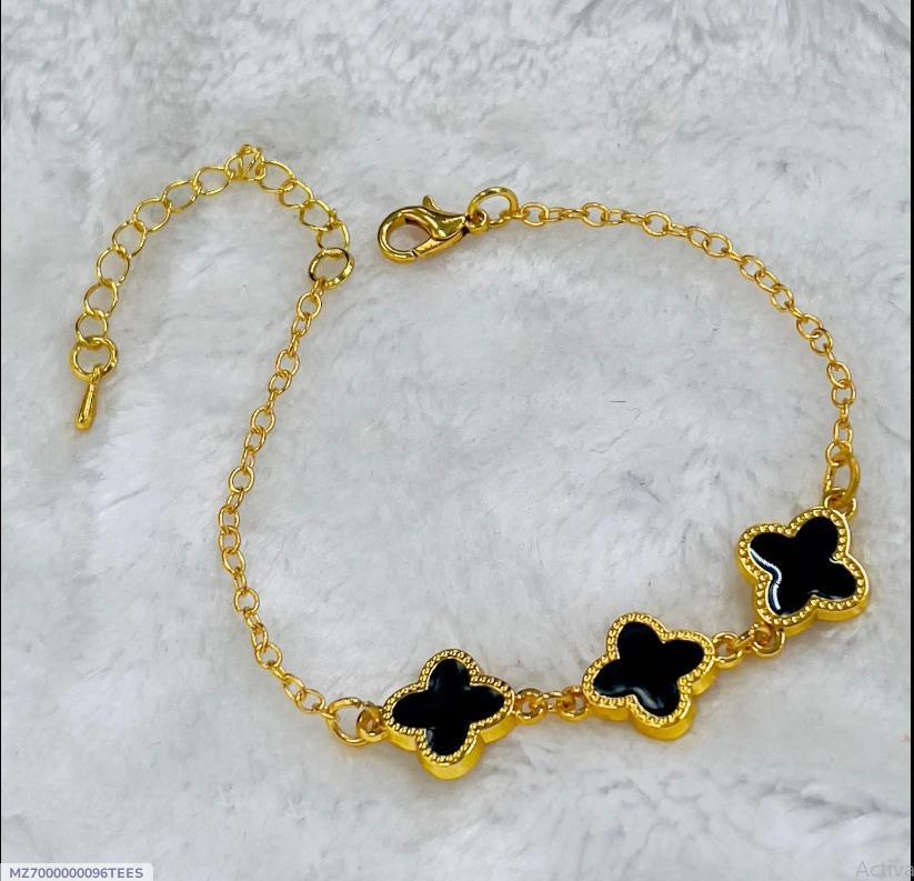 Gold Plated Black Clover Bracelet | Four Leaf Charm - Aaraasta | Ladies Fashion Pakistan
