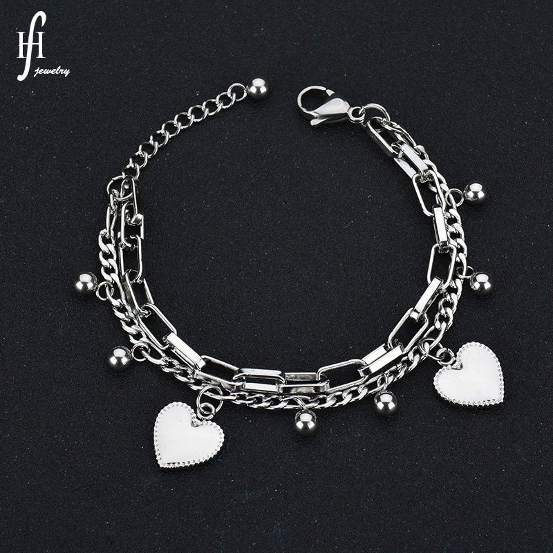 Heart Charm Layered Chain Bracelet | Gold & Silver - Aaraasta | Ladies Fashion Pakistan