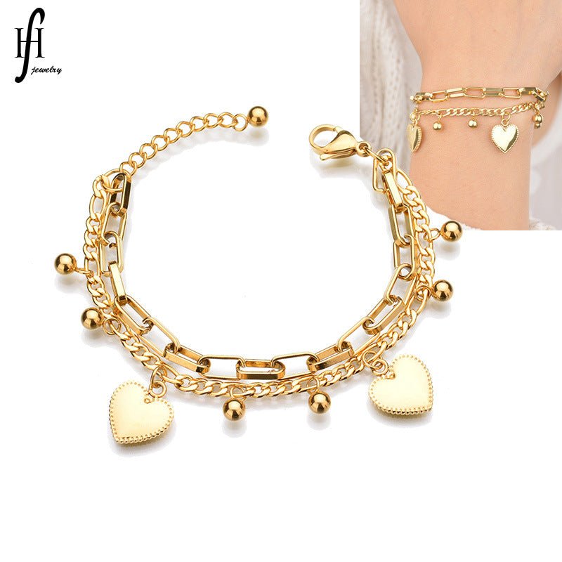 Heart Charm Layered Chain Bracelet | Gold & Silver - Aaraasta | Ladies Fashion Pakistan