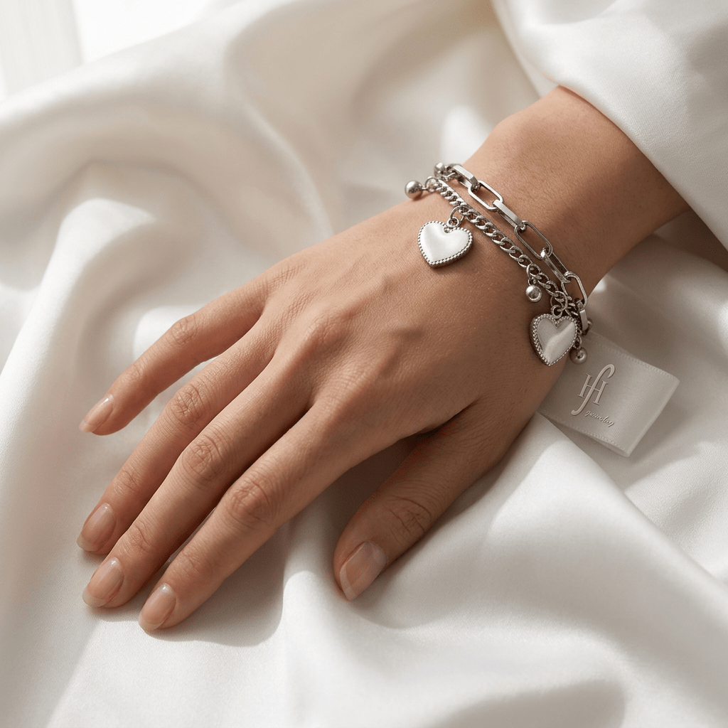 Heart Charm Layered Chain Bracelet | Gold & Silver - Aaraasta | Ladies Fashion Pakistan