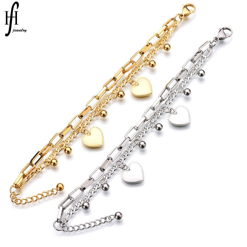 Heart Charm Layered Chain Bracelet | Gold & Silver - Aaraasta | Ladies Fashion Pakistan