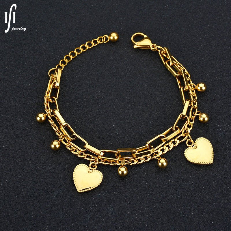 Heart Charm Layered Chain Bracelet | Gold & Silver - Aaraasta | Ladies Fashion Pakistan