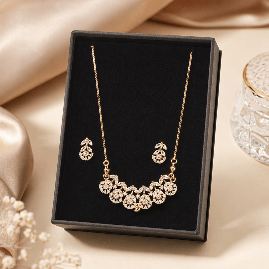Luxury Crystal Pendant Necklace with Matching Earrings - Aaraasta | Ladies Fashion Pakistan