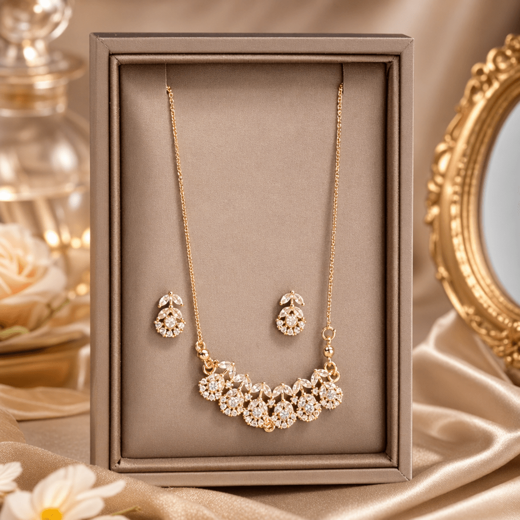 Luxury Crystal Pendant Necklace with Matching Earrings - Aaraasta | Ladies Fashion Pakistan