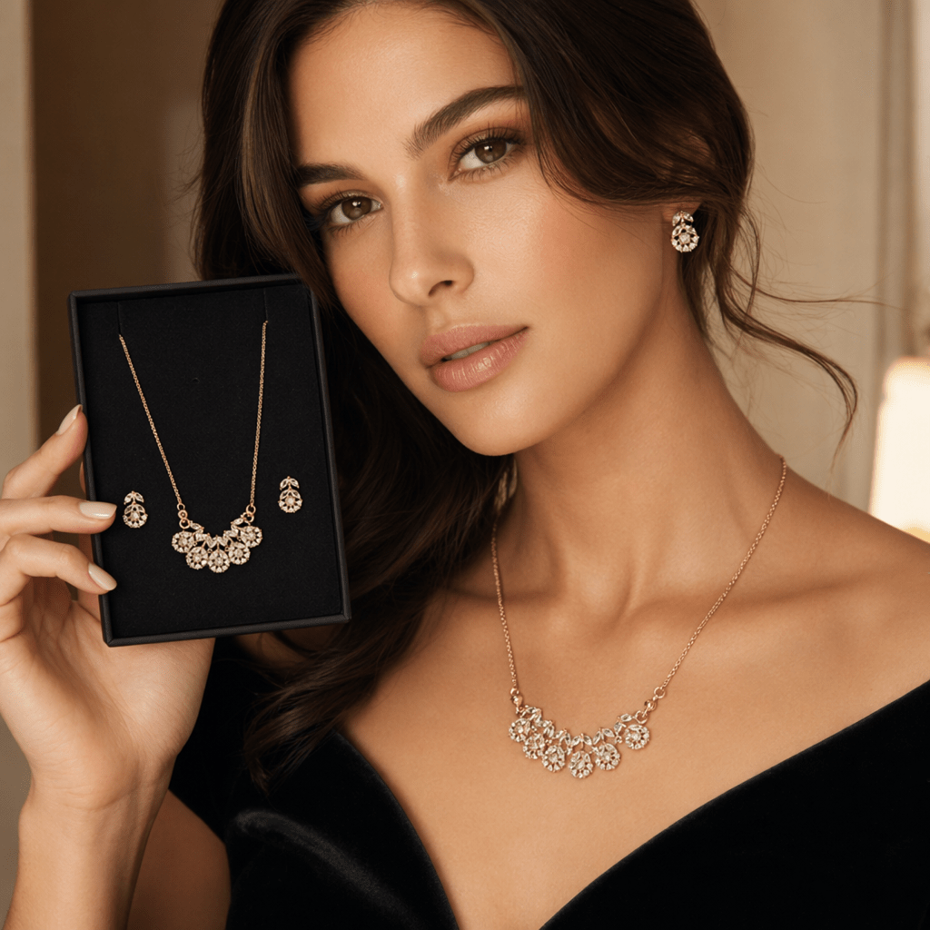 Luxury Crystal Pendant Necklace with Matching Earrings - Aaraasta | Ladies Fashion Pakistan