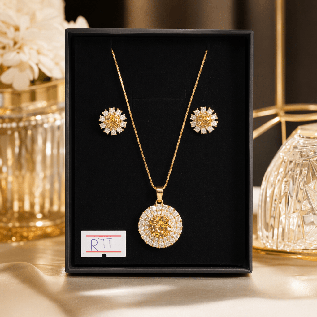 Luxury Pendant Necklace Set with Zircon Stone Earrings for Women - Aaraasta | Ladies Fashion Pakistan
