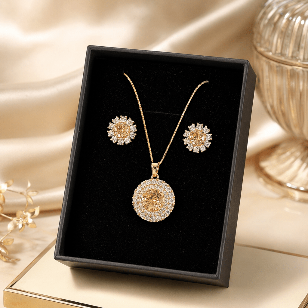 Luxury Pendant Necklace Set with Zircon Stone Earrings for Women - Aaraasta | Ladies Fashion Pakistan