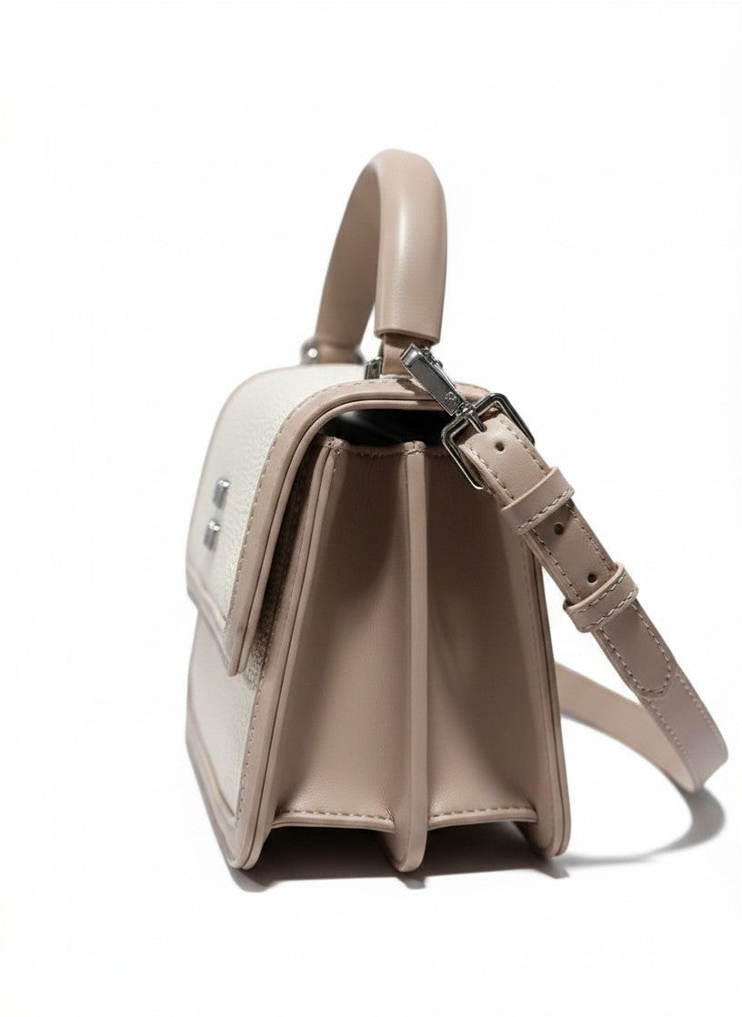 Min Min Structured White & Beige Textured Crossbody Bag