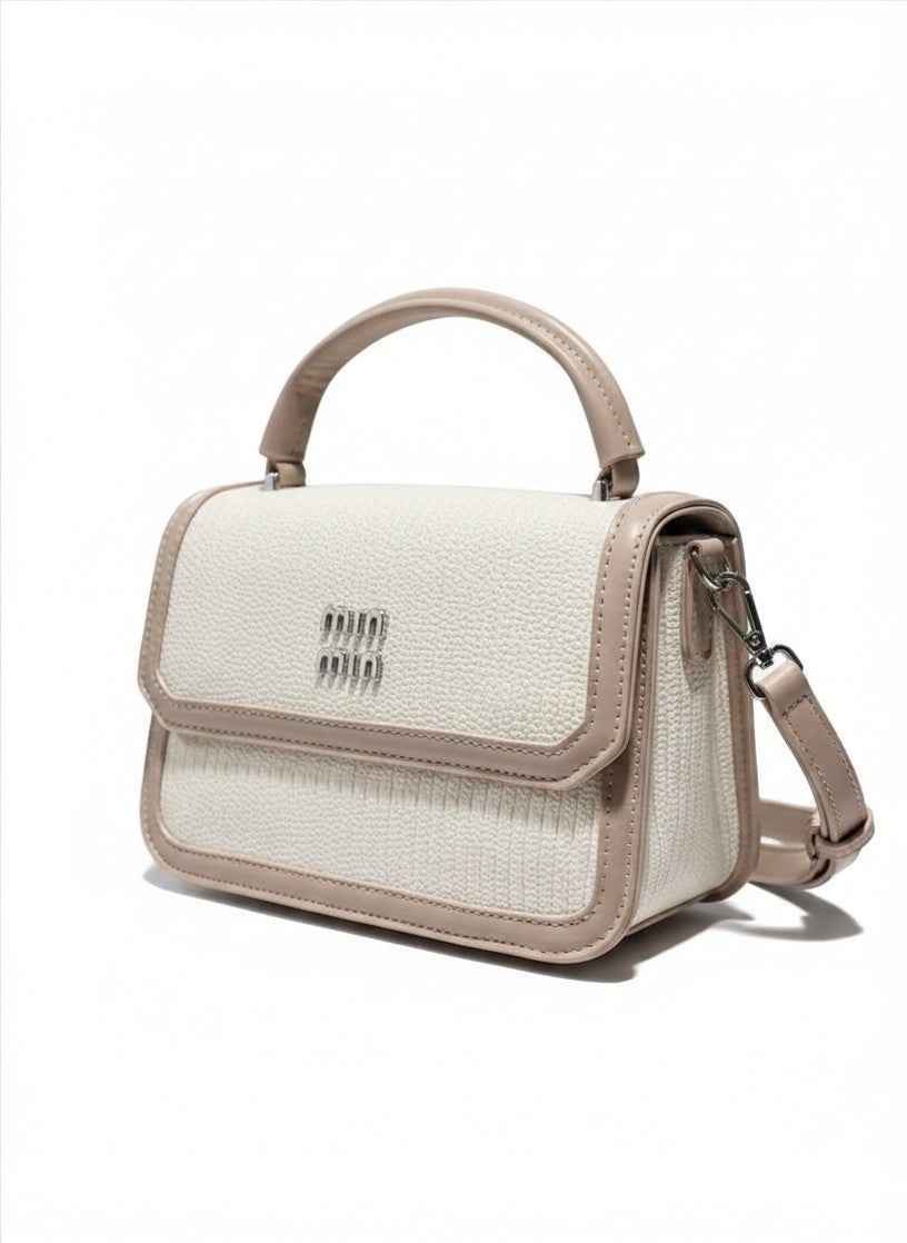 Min Min Structured White & Beige Textured Crossbody Bag