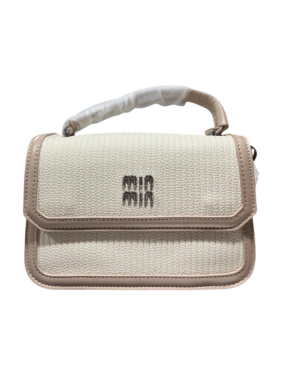 Min Min Structured White & Beige Textured Crossbody Bag - Aaraasta | Ladies Fashion Pakistan