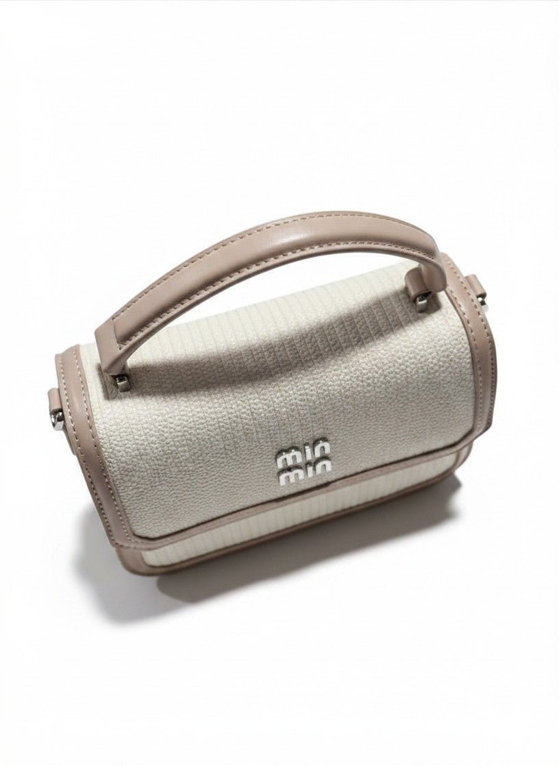 Min Min Structured White & Beige Textured Crossbody Bag - Aaraasta | Ladies Fashion Pakistan