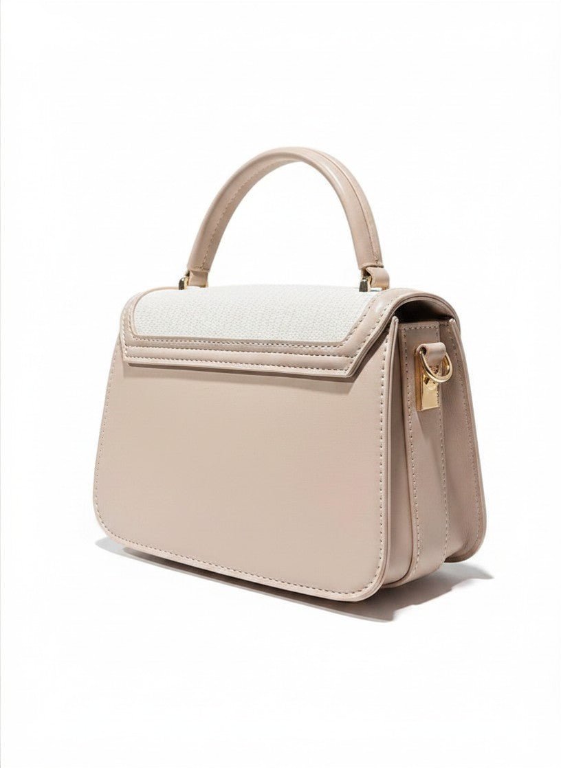 Min Min Structured White & Beige Textured Crossbody Bag - Aaraasta | Ladies Fashion Pakistan