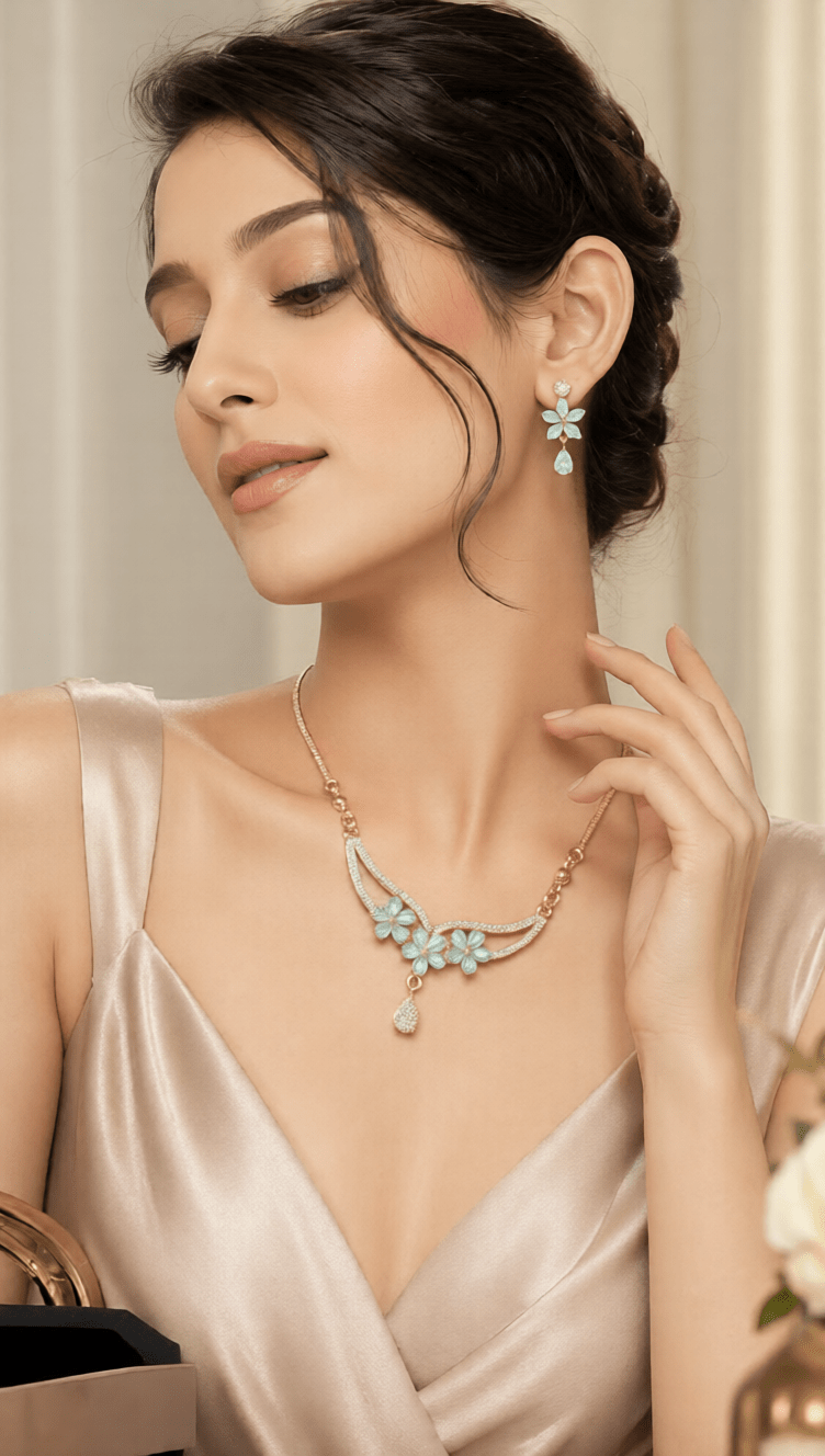 Mint Floral Elegance Necklace & Earrings Set - Aaraasta | Ladies Fashion Pakistan