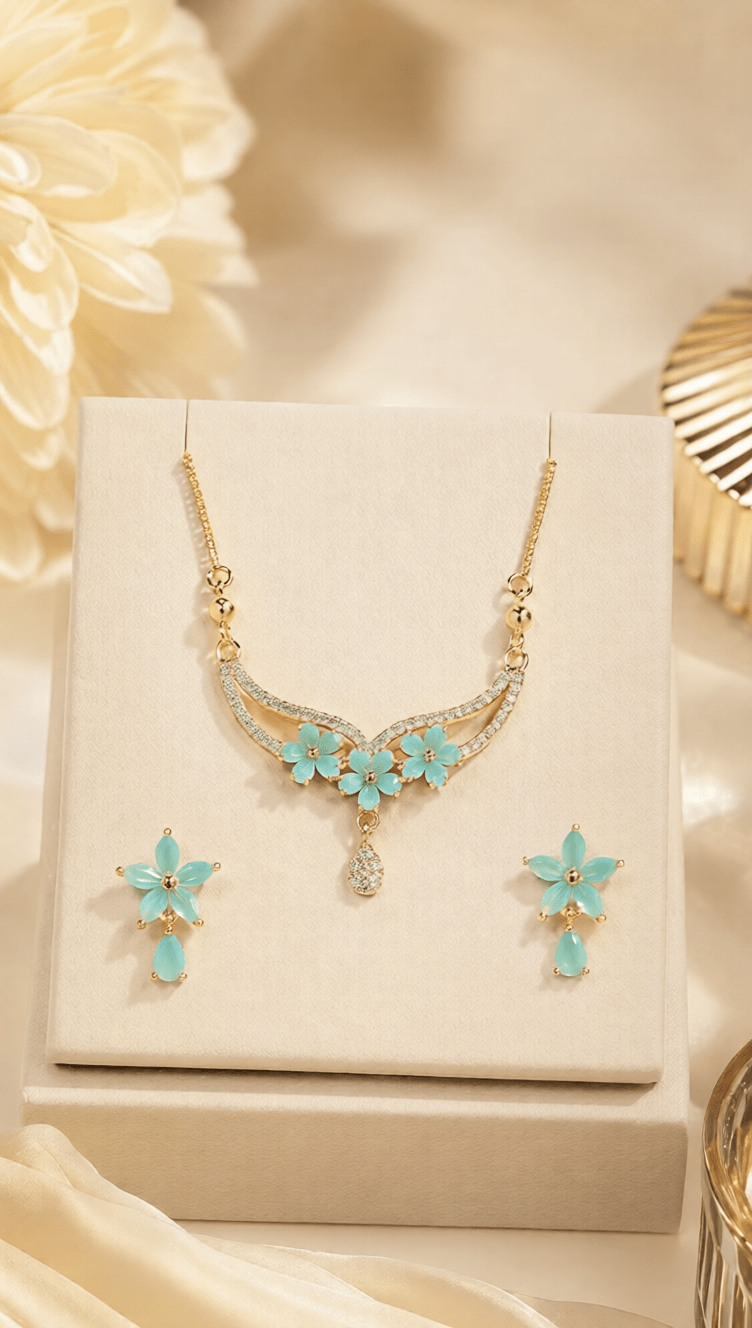 Mint Floral Elegance Necklace & Earrings Set - Aaraasta | Ladies Fashion Pakistan