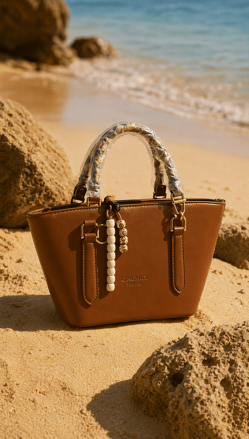 QINGMUXI Fashion Women's Tan Brown PU Leather Tote Bag - Aaraasta | Ladies Fashion Pakistan
