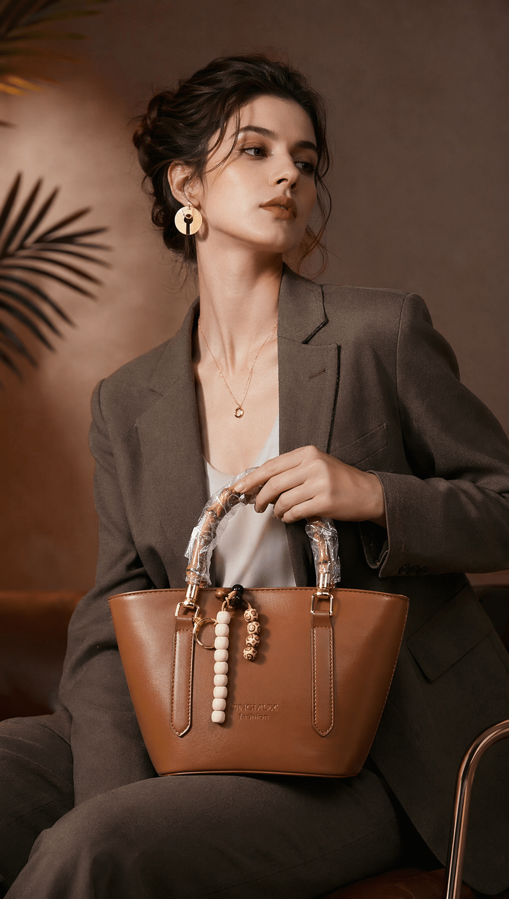 QINGMUXI Fashion Women's Tan Brown PU Leather Tote Bag - Aaraasta | Ladies Fashion Pakistan