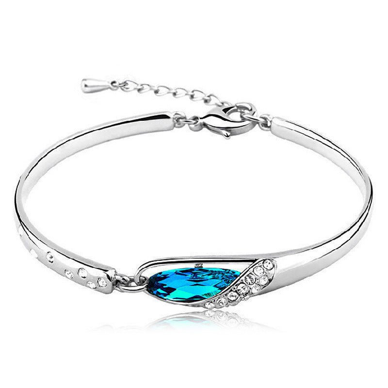 Silver Bangle Bracelet with Blue Crystal Stone - Aaraasta | Ladies Fashion Pakistan