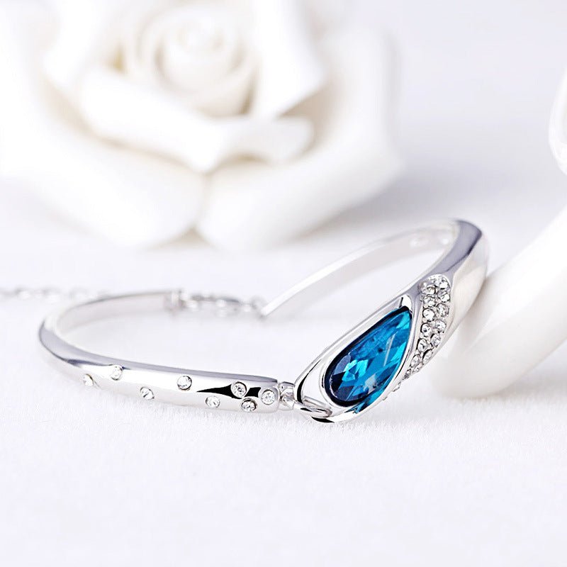 Silver Bangle Bracelet with Blue Crystal Stone - Aaraasta | Ladies Fashion Pakistan