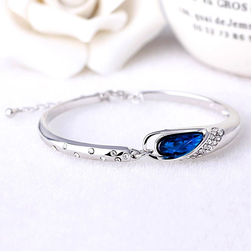 Silver Bangle Bracelet with Blue Crystal Stone - Aaraasta | Ladies Fashion Pakistan