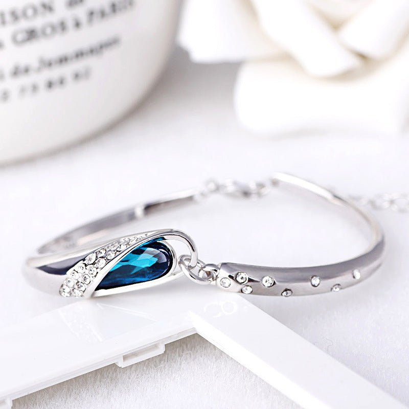 Silver Bangle Bracelet with Blue Crystal Stone - Aaraasta | Ladies Fashion Pakistan