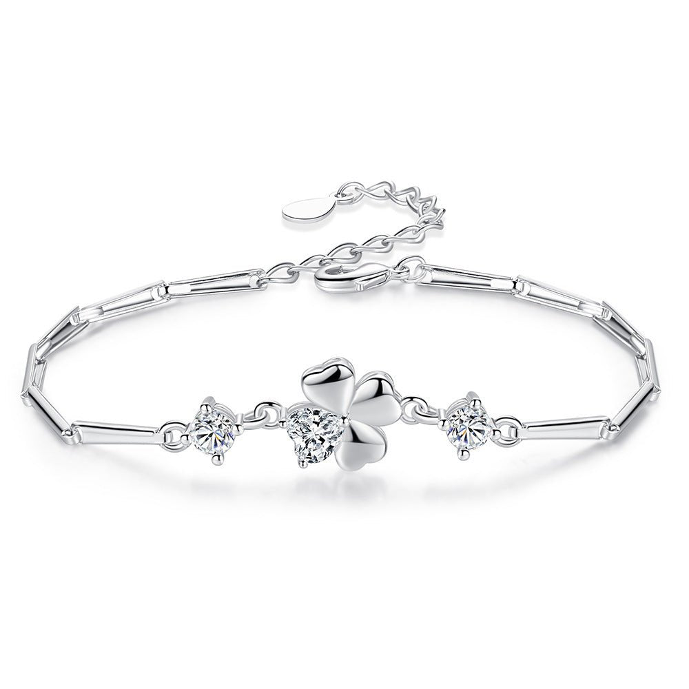 Silver Plated Four Leaf Clover Bracelet | CZ Stones - Aaraasta | Ladies Fashion Pakistan