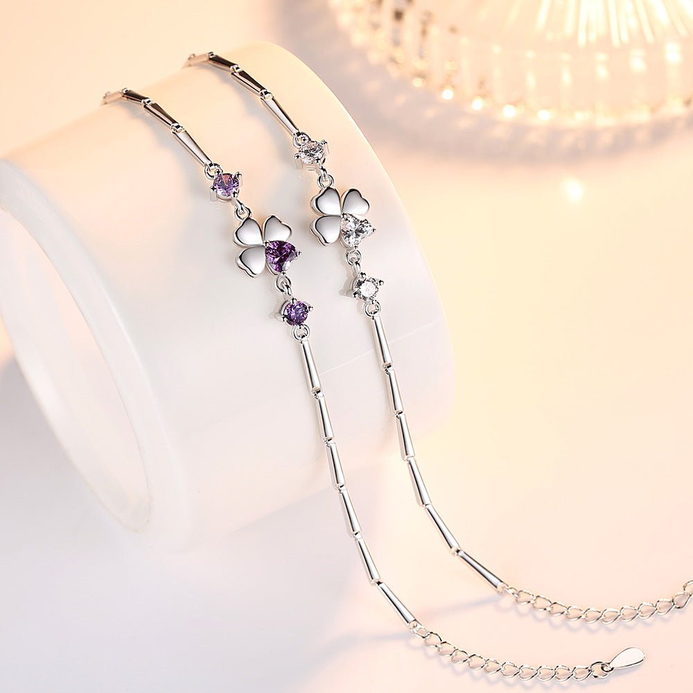 Silver Plated Four Leaf Clover Bracelet | CZ Stones - Aaraasta | Ladies Fashion Pakistan