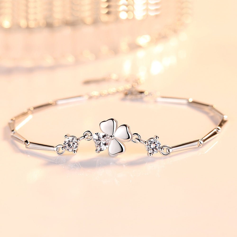 Silver Plated Four Leaf Clover Bracelet | CZ Stones - Aaraasta | Ladies Fashion Pakistan