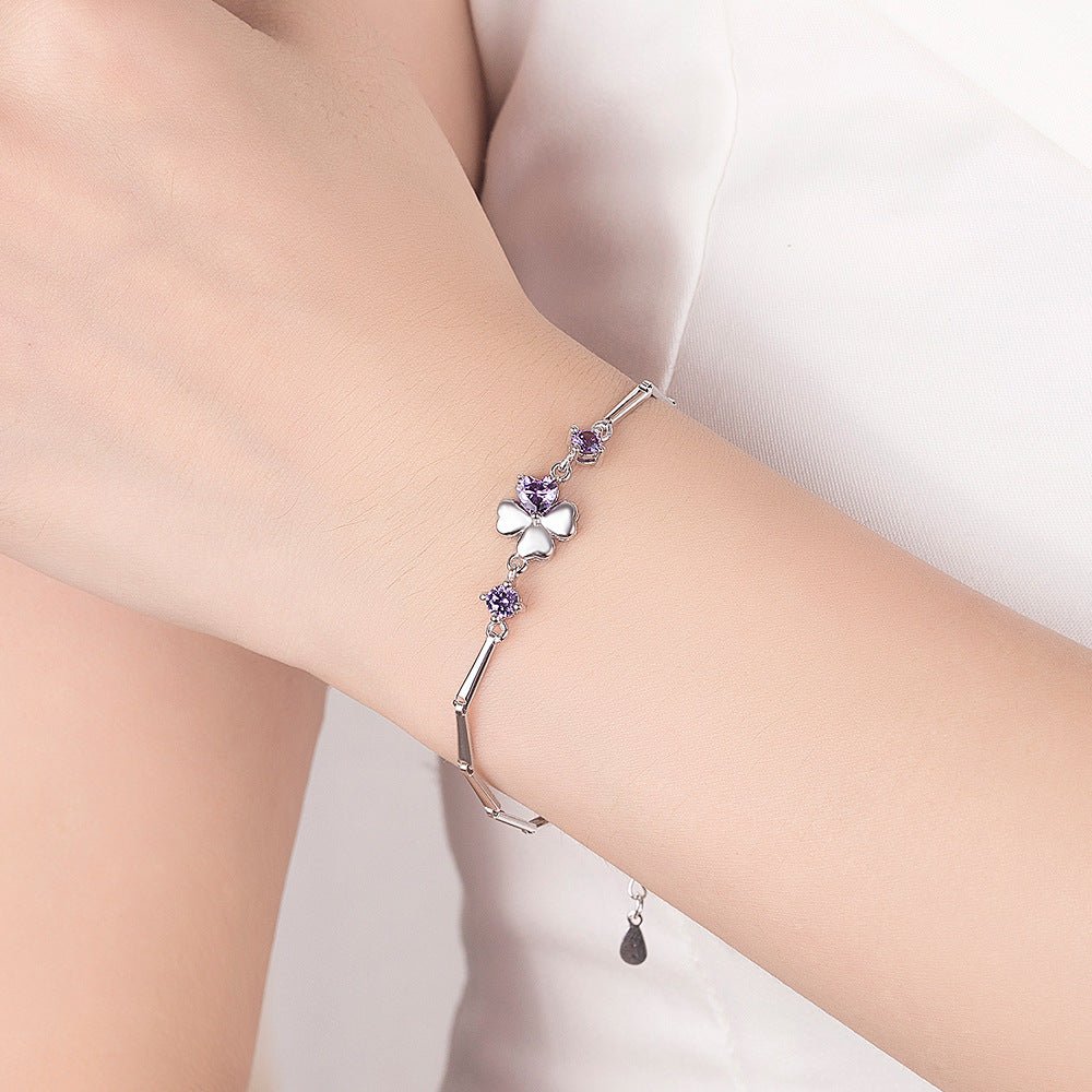 Silver Plated Four Leaf Clover Bracelet | CZ Stones - Aaraasta | Ladies Fashion Pakistan