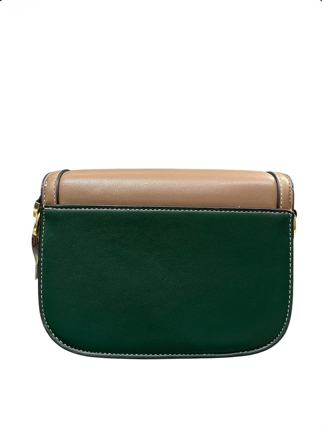 Two-Tone Horsebit Crossbody Bag | Green & Beige Women's Shoulder Bag - Aaraasta | Ladies Fashion Pakistan
