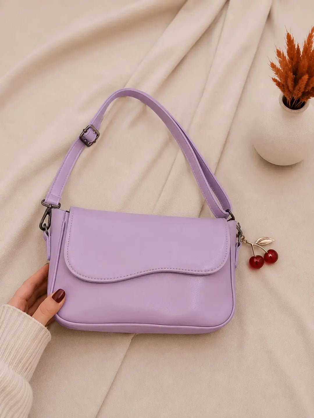 Wavy Flap Cherry Charm Shoulder Bag - Aaraasta | Ladies Fashion Pakistan