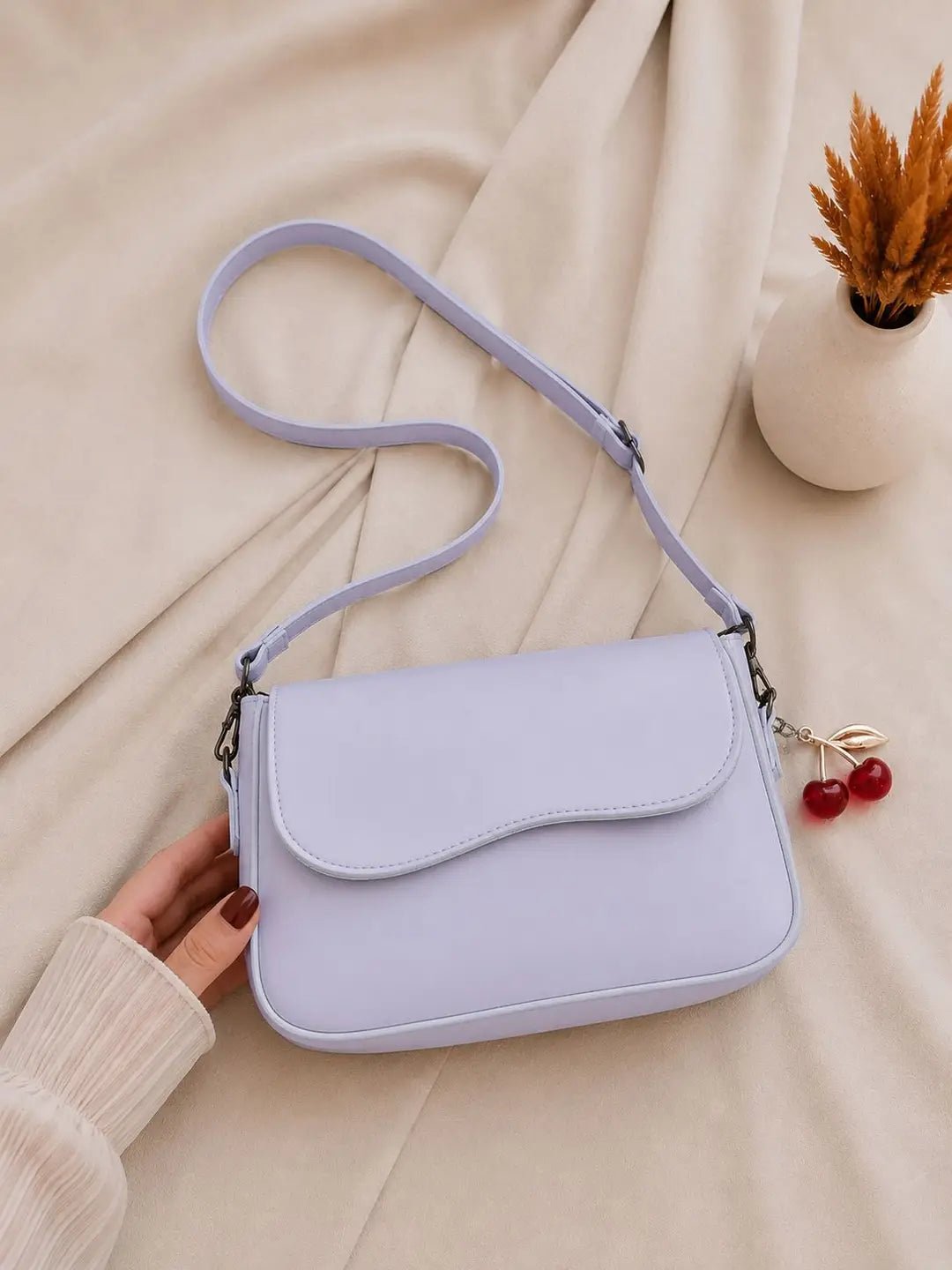 Wavy Flap Cherry Charm Shoulder Bag - Aaraasta | Ladies Fashion Pakistan
