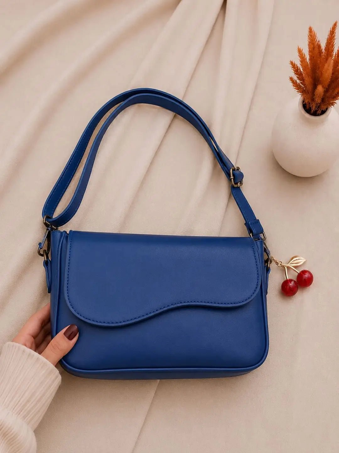 Wavy Flap Cherry Charm Shoulder Bag - Aaraasta | Ladies Fashion Pakistan