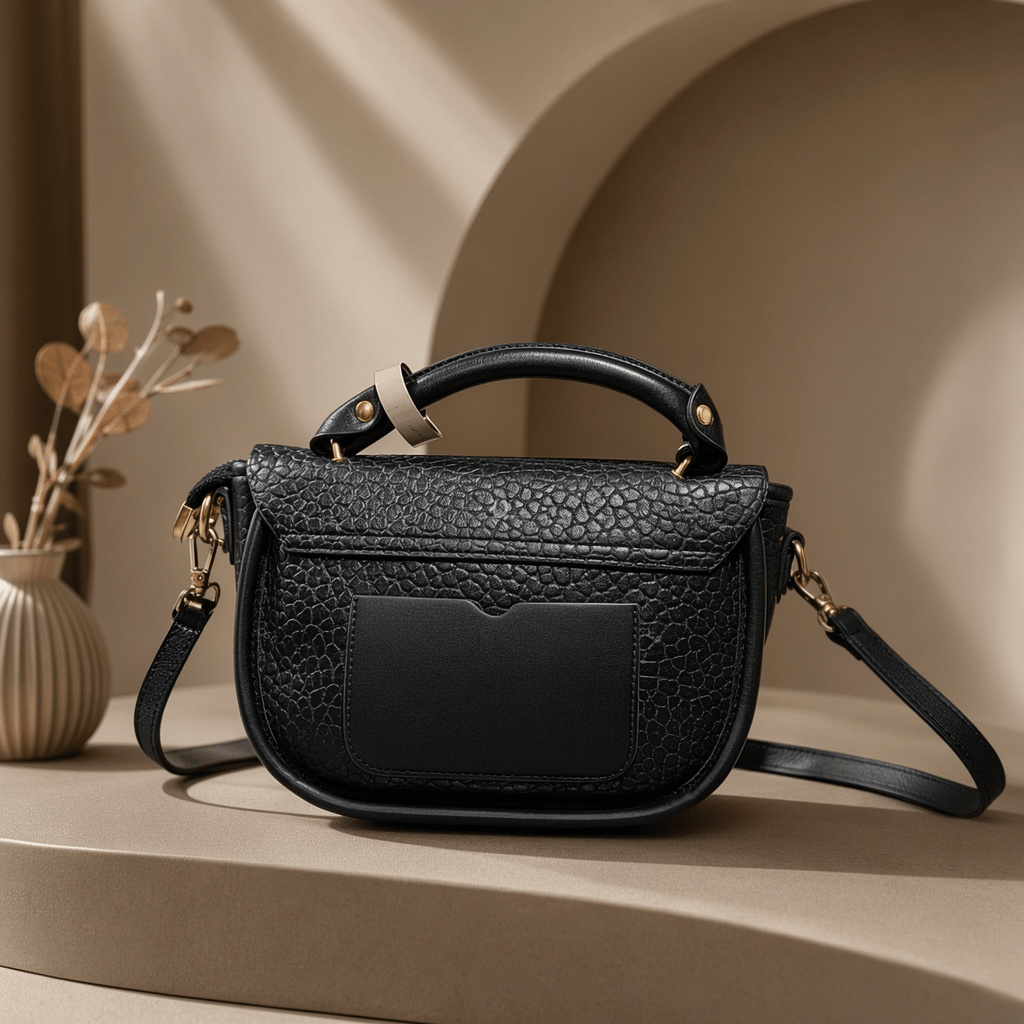 Women's Black Pebbled Leather Flap Satchel | Luxury Style Top Handle Mini Bag - Aaraasta | Ladies Fashion Pakistan