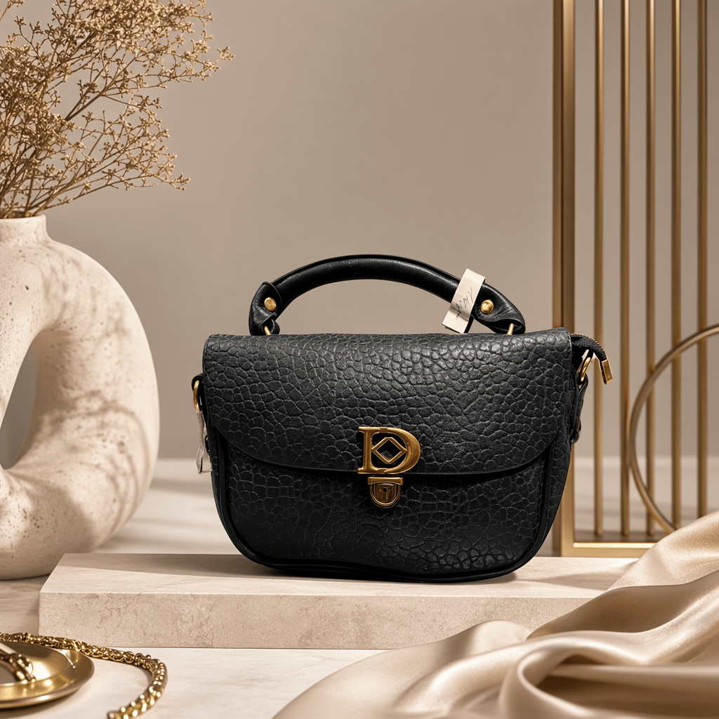 Women's Black Pebbled Leather Flap Satchel | Luxury Style Top Handle Mini Bag - Aaraasta | Ladies Fashion Pakistan