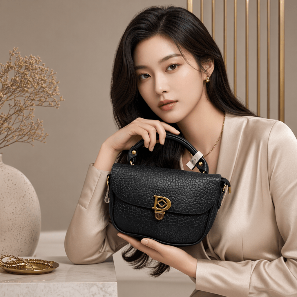 Women's Black Pebbled Leather Flap Satchel | Luxury Style Top Handle Mini Bag - Aaraasta | Ladies Fashion Pakistan