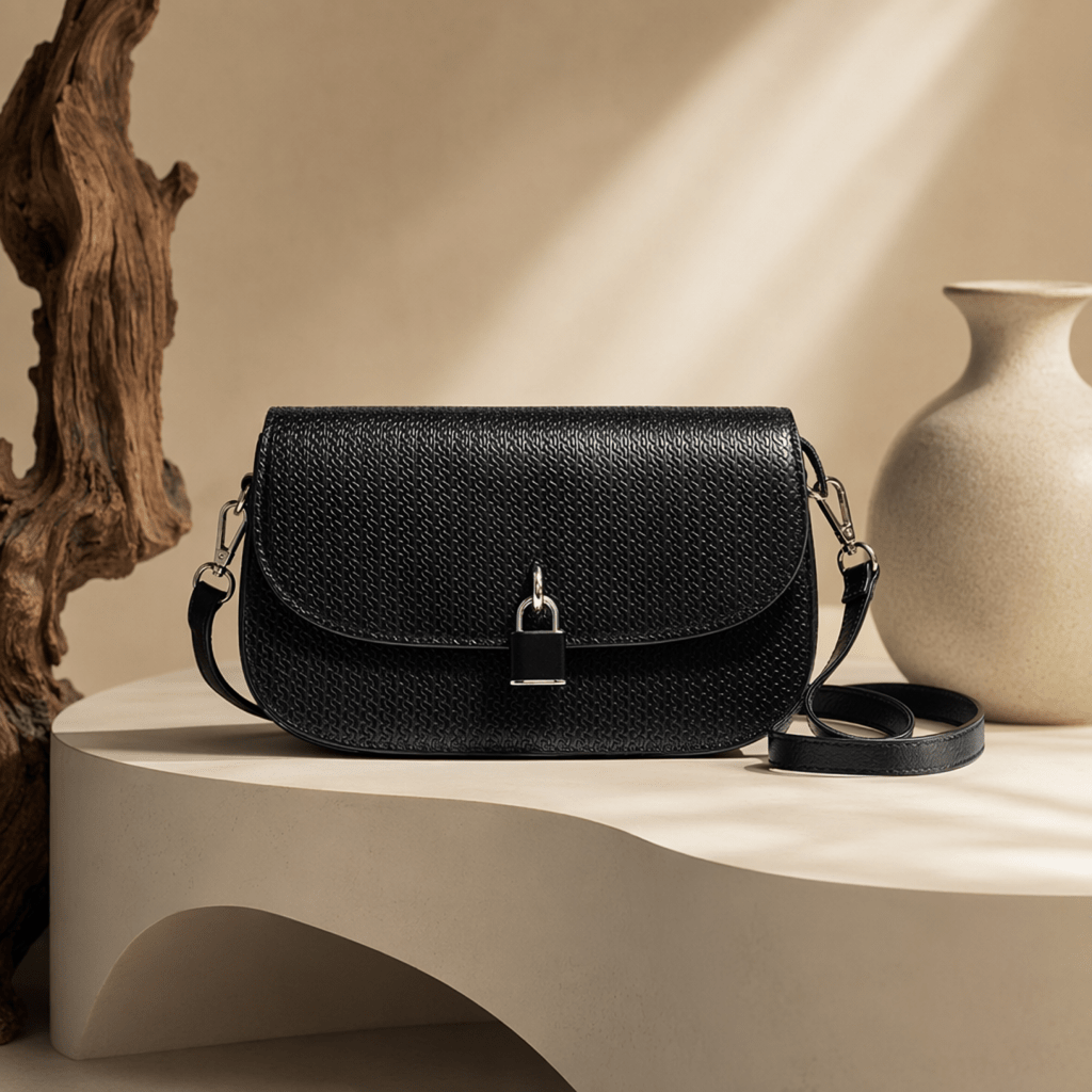 Women's Black Textured Crossbody Shoulder Bag - Aaraasta | Ladies Fashion Pakistan