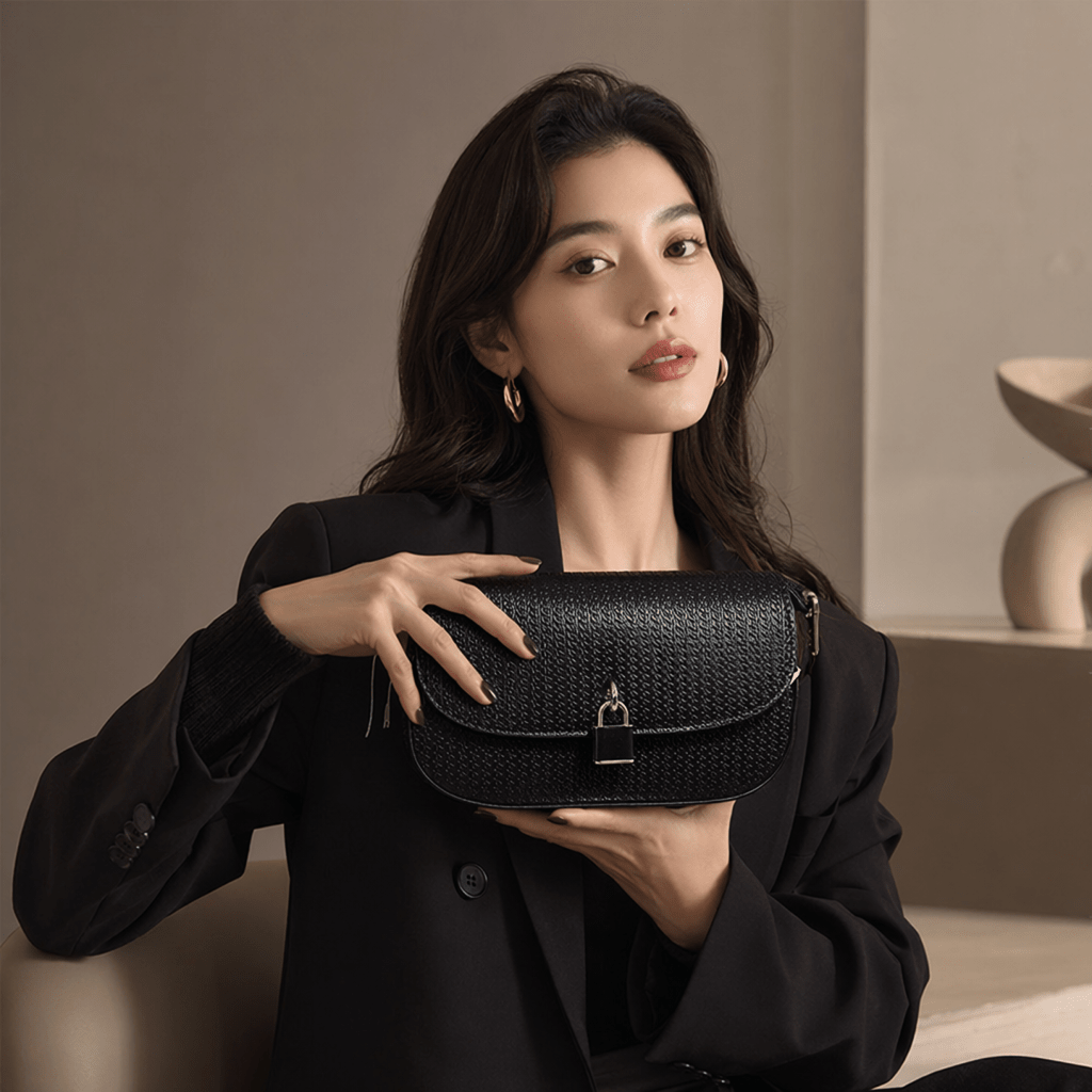 Women's Black Textured Crossbody Shoulder Bag - Aaraasta | Ladies Fashion Pakistan