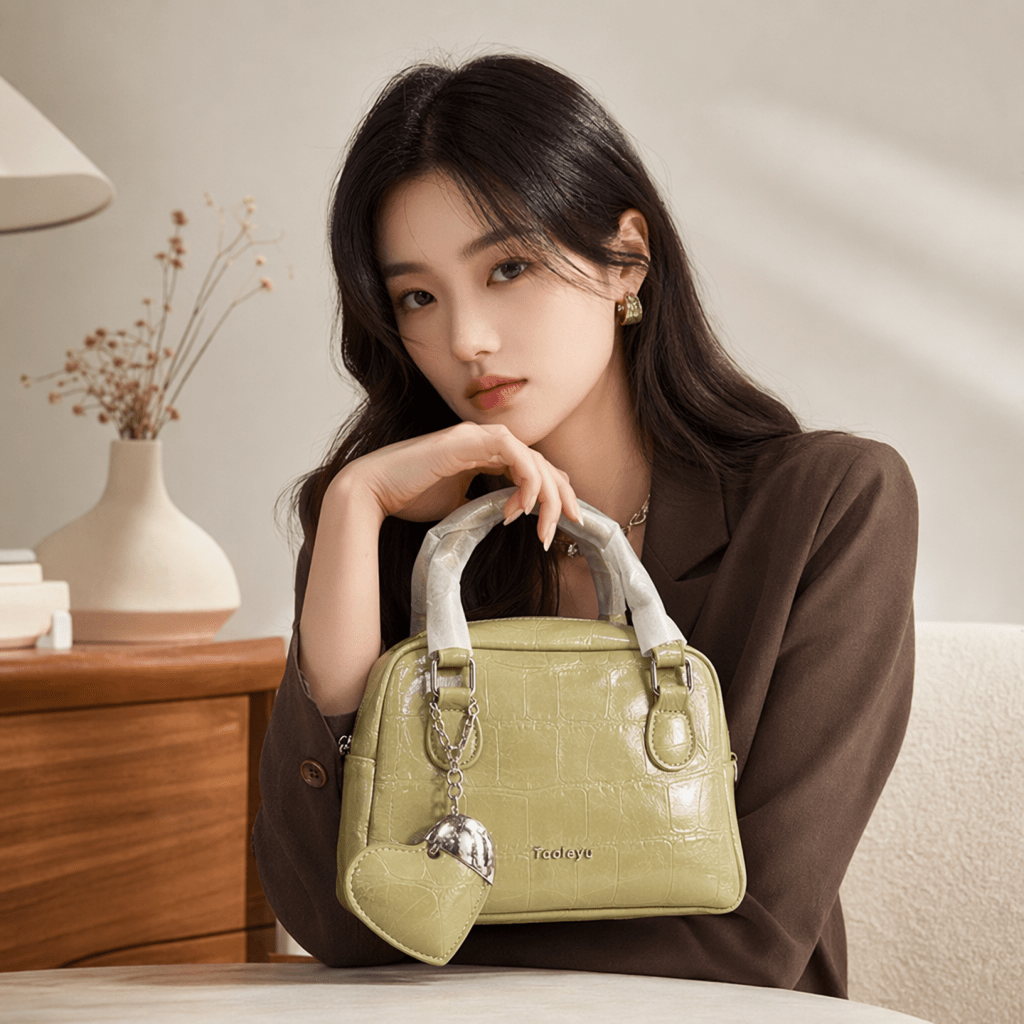 Women's Croc Embossed Mini Bowling Bag | PU Leather Top Handle Satchel - Aaraasta | Ladies Fashion Pakistan